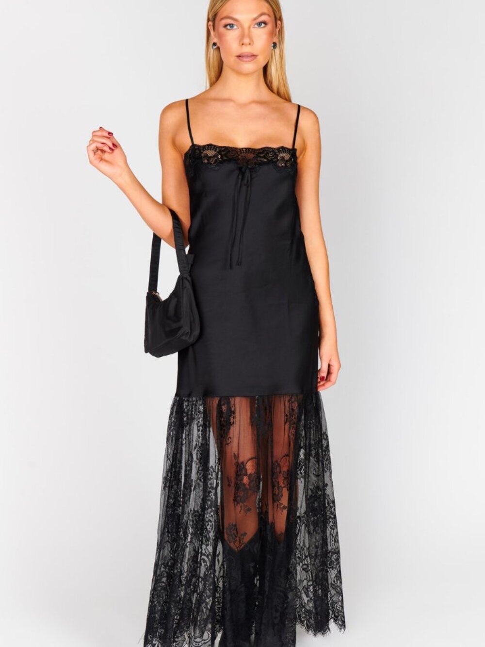 Show Me Your Mumu Black Lace Hem Slip Maxi Dress Small